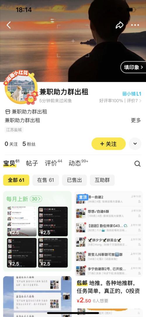 闲鱼卖羊毛群，新号也能稳定出单。