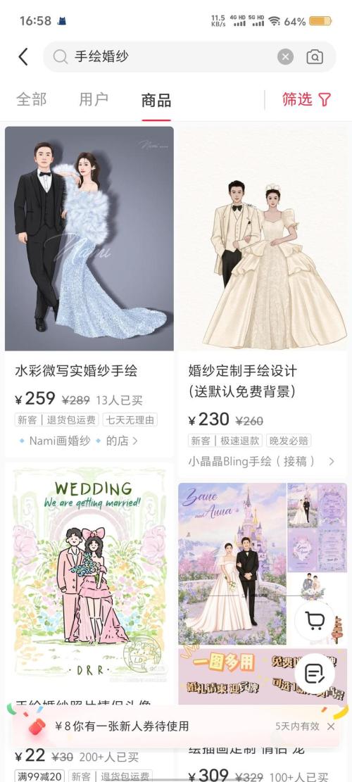 小红书手绘卡通婚纱赚了2w+