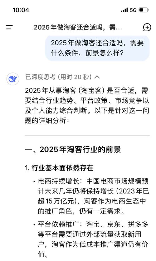 当我问 DeepSeek 2025年还适合做淘客吗？