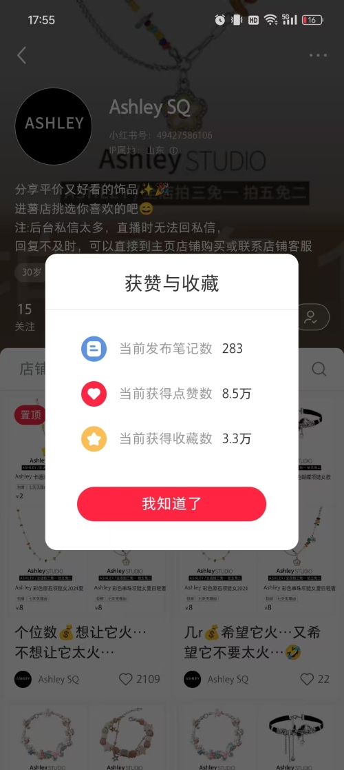 小红书低价首饰店铺月销百万，粉丝增长迅猛